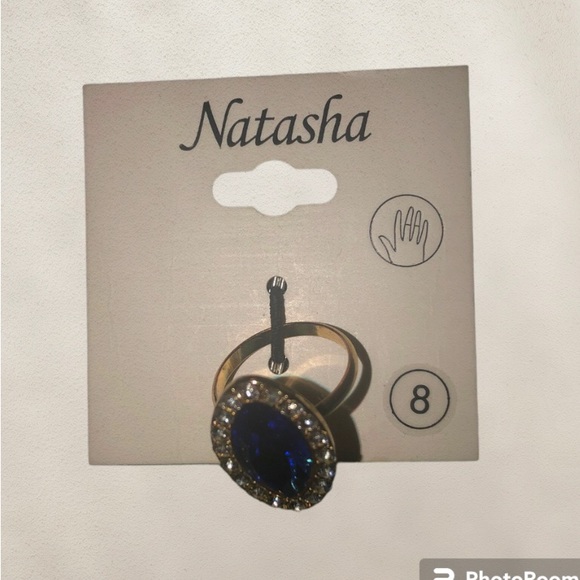Natasha Ring Size 8 Sapphire Blue Color Stone w/ white Rhinestones surround NEW - Picture 6 of 8